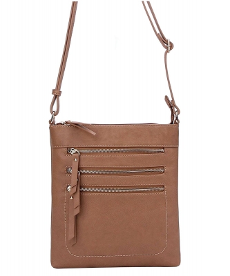 Crossbody Purse Bag Triple Zipper WU093 STONE